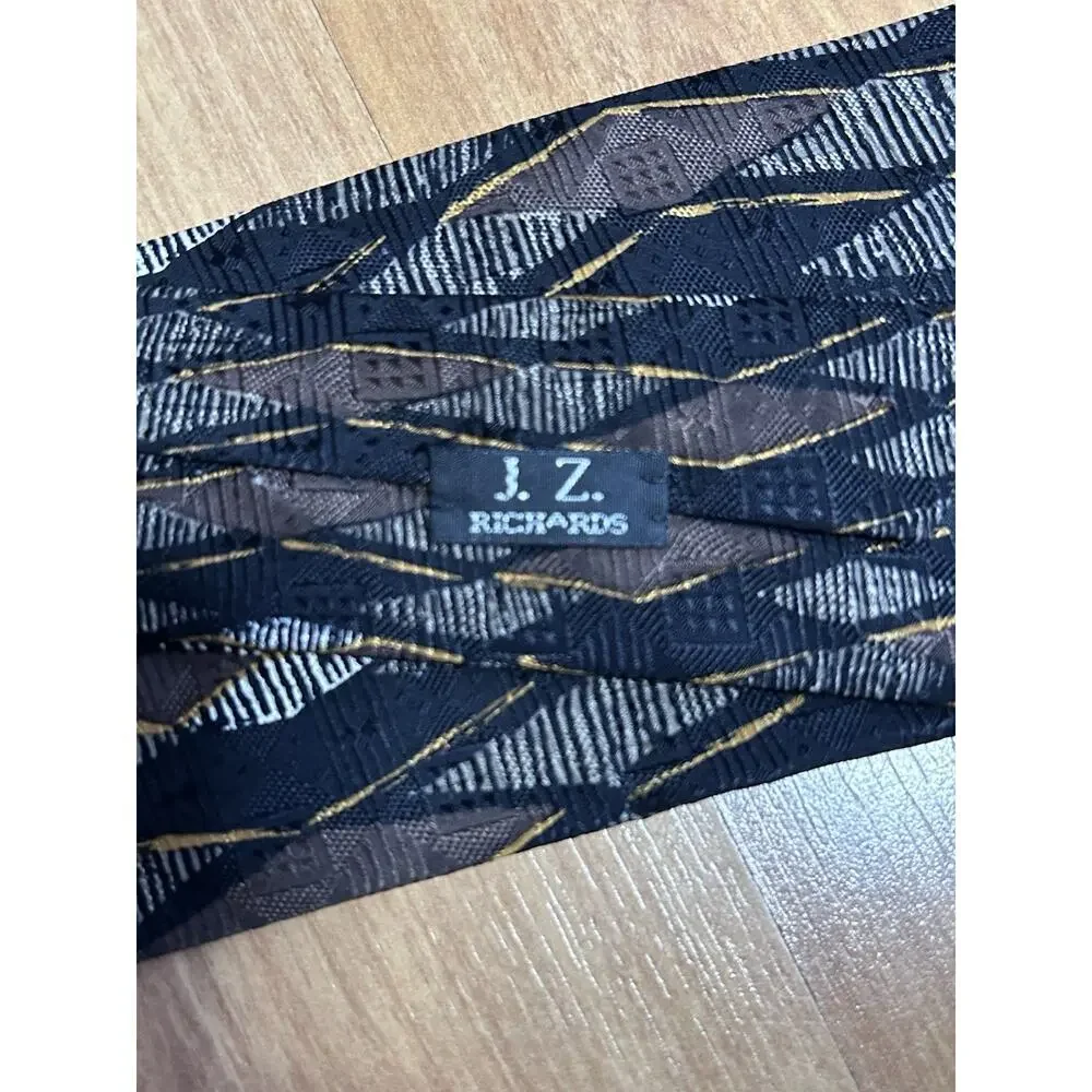 JZ Richards Edward's Michigan Silk Tie Hand Made USA Geometric Diamond Vintage